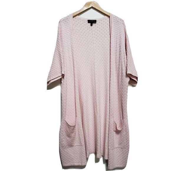 Lane Bryant 1/2 Sleeve Pink Long Open Cardigan Women's Sz 18/20 - Picture 2 of 6
